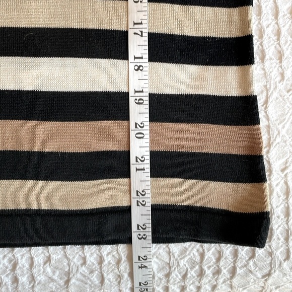 OLIVER PERRY Black White Tan Striped Silk Cotton Knit Top Women's Medium - Picture 11 of 11